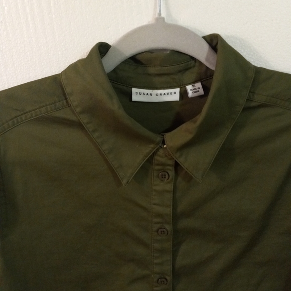 Susan Graver Dark Green Button Up Blouse Size 10 - Picture 2 of 10